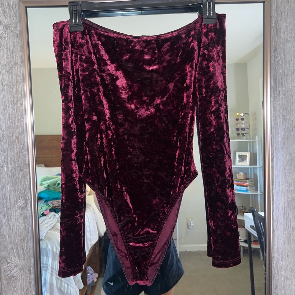 burgundy velvet bodysuit
